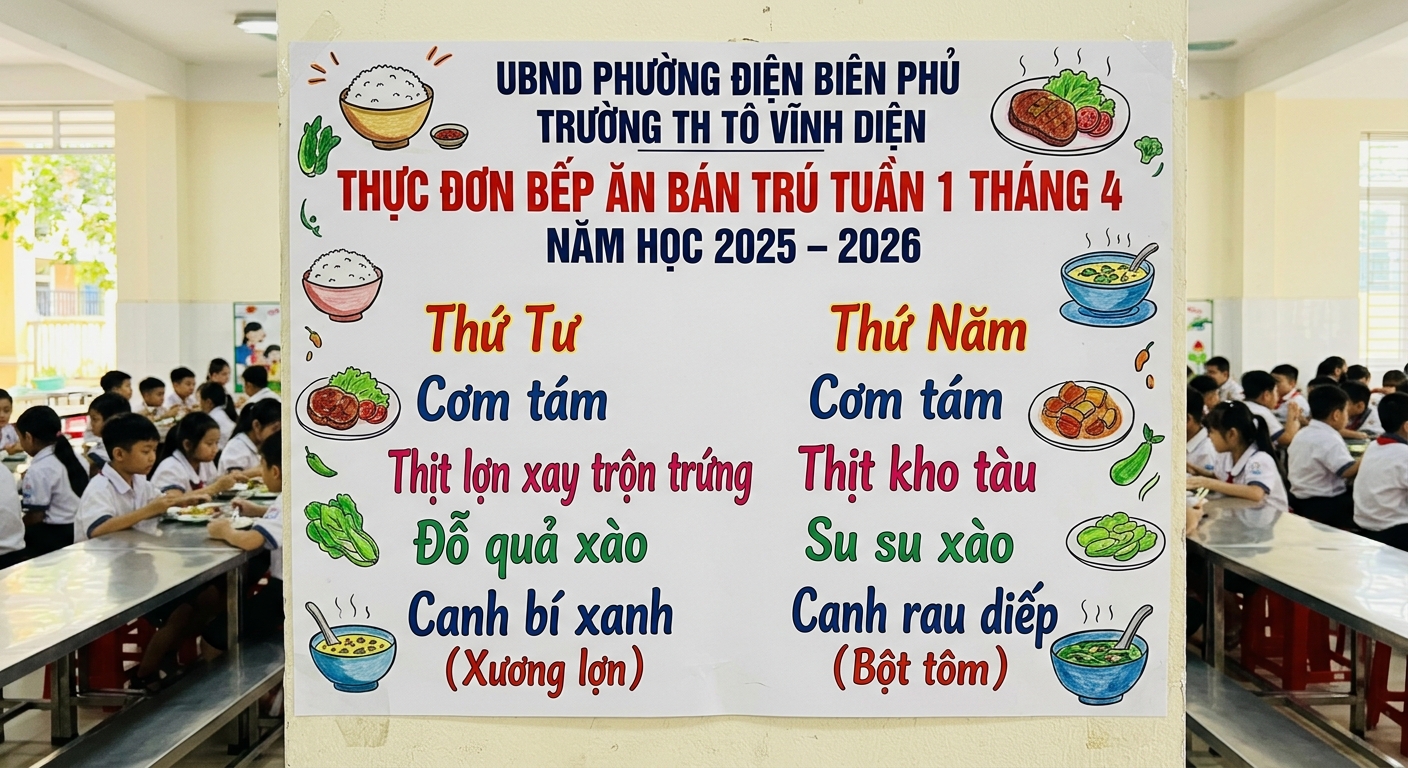 Thực đơn tuần 1 tháng 4 năm học 2025- 2026