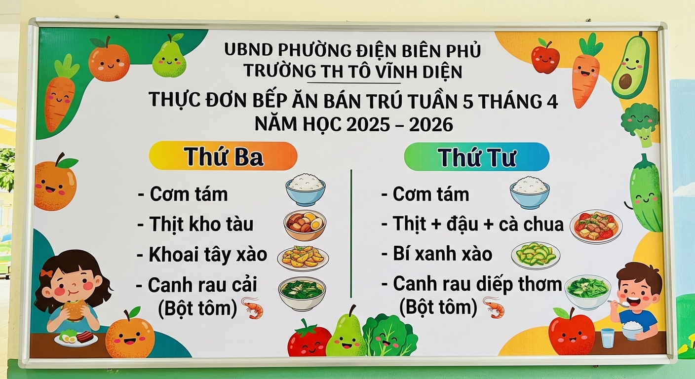 Thực đơn tuần 5 tháng 4 năm học 2025- 2026